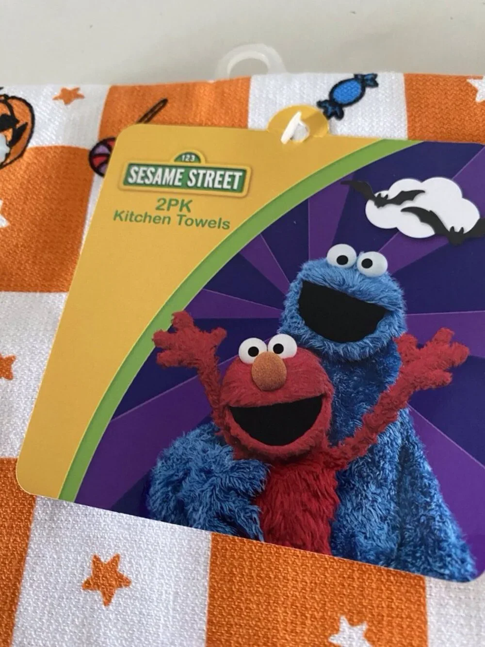 2 Pack Sesame Street Halloween Kitchen Dish Towels Cookie Big Bird, Oscar Count